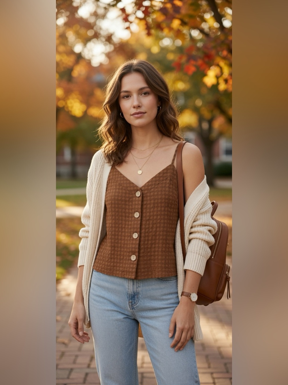 Indigo Rising Brown Checkered Gingham Camisole Top Size M